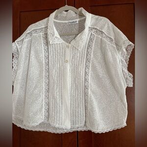 Vintage Amaretta Paisley Button-Up Blouse – Lace Trim – Made in USA – Size L